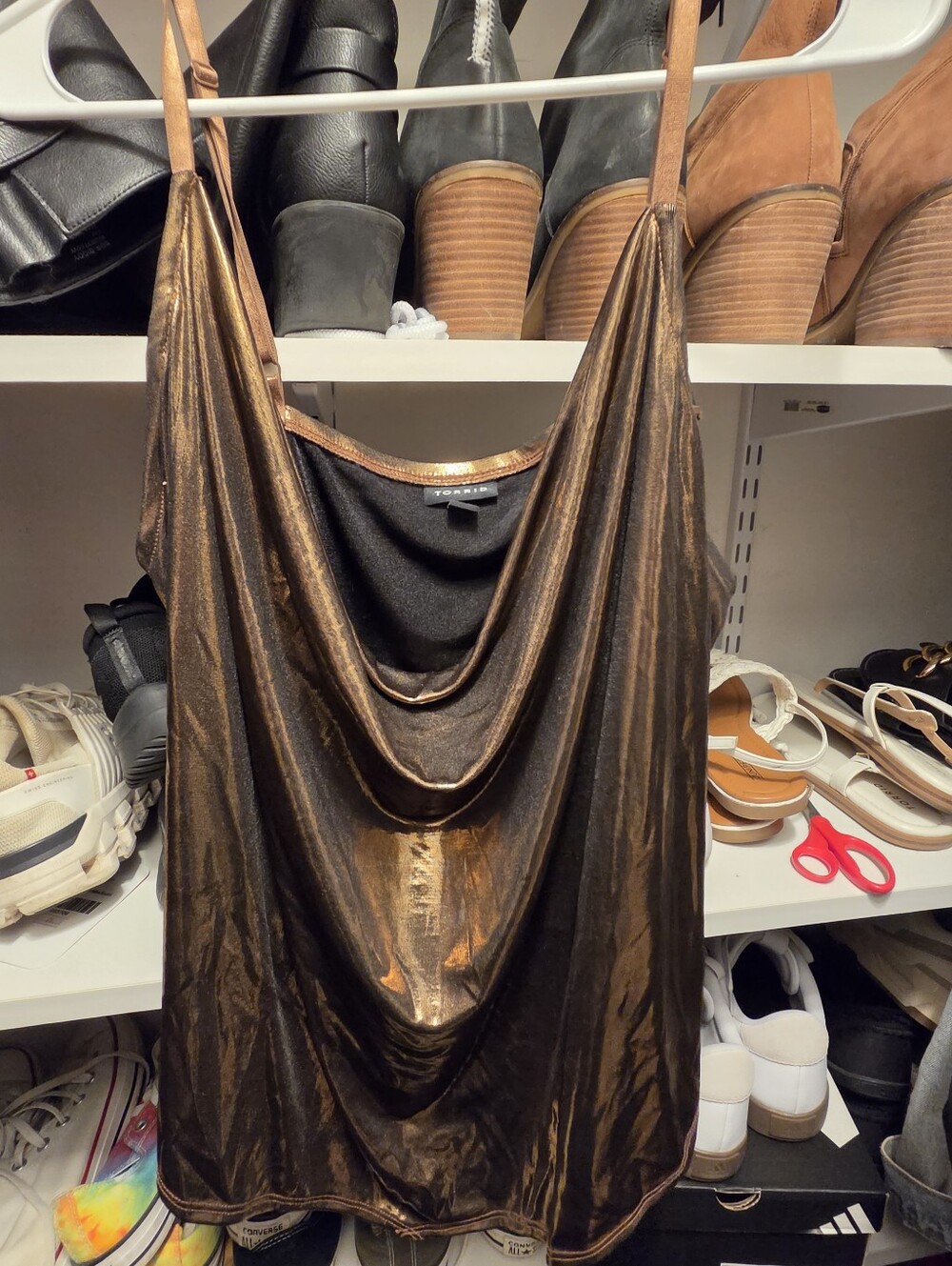 Metallic Bronze Cowl Neck Tank Top